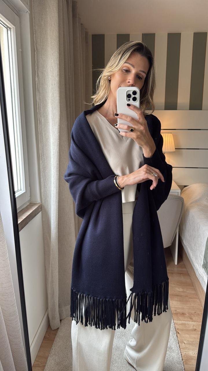 Pashmina Feminina Azul em Tricô Macio MG8
